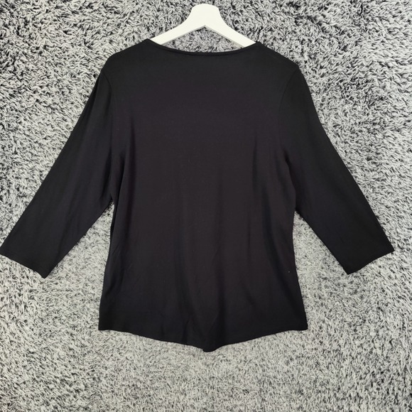 Chicos Beaded 3/4 Sleeve Top Black Womens 1 US Medium Love Hearts Lipstick NEW - Picture 2 of 10